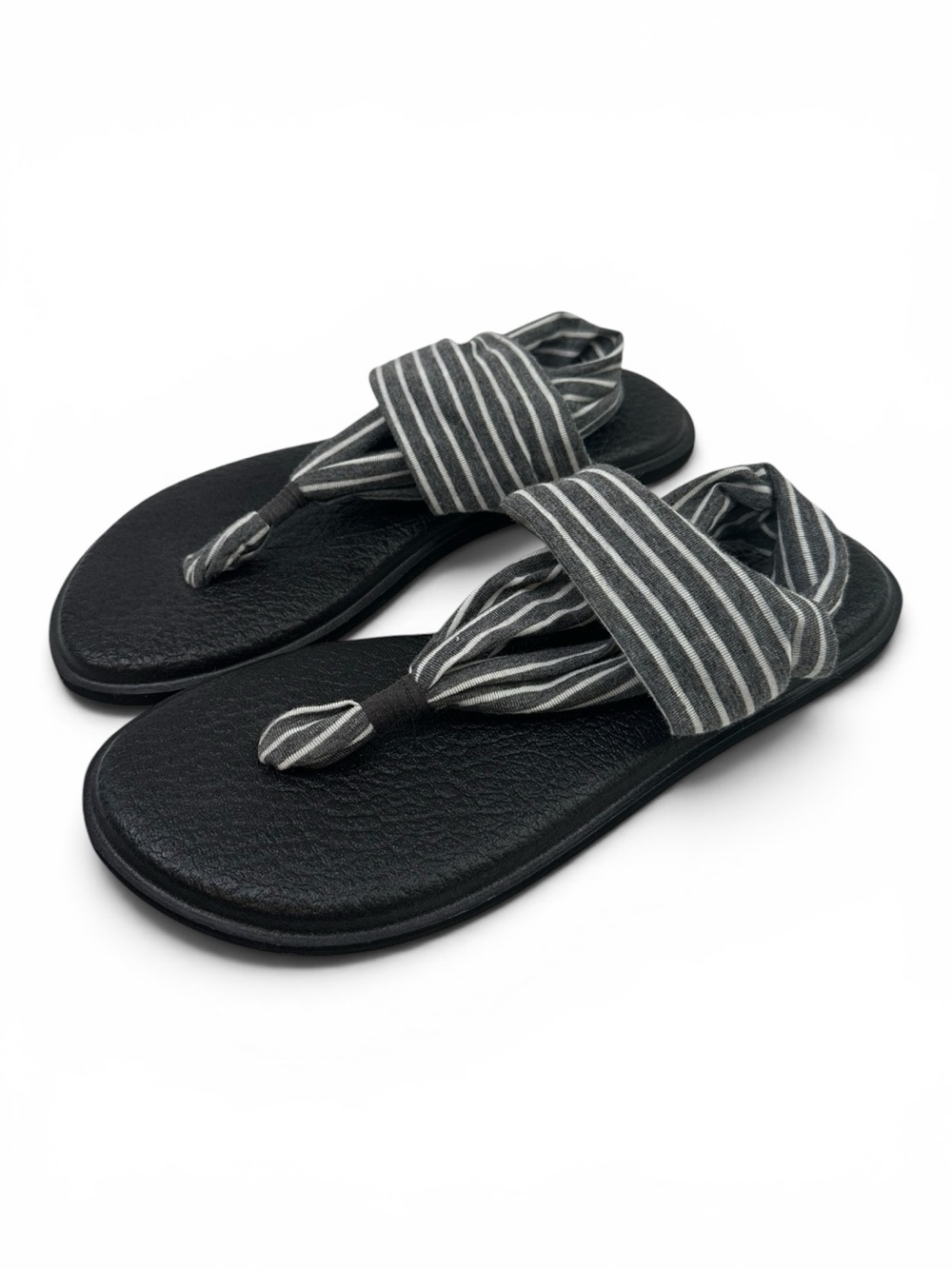Sanuk Yoga Sling Gray White Striped Thong Sandals Women’s Size 7